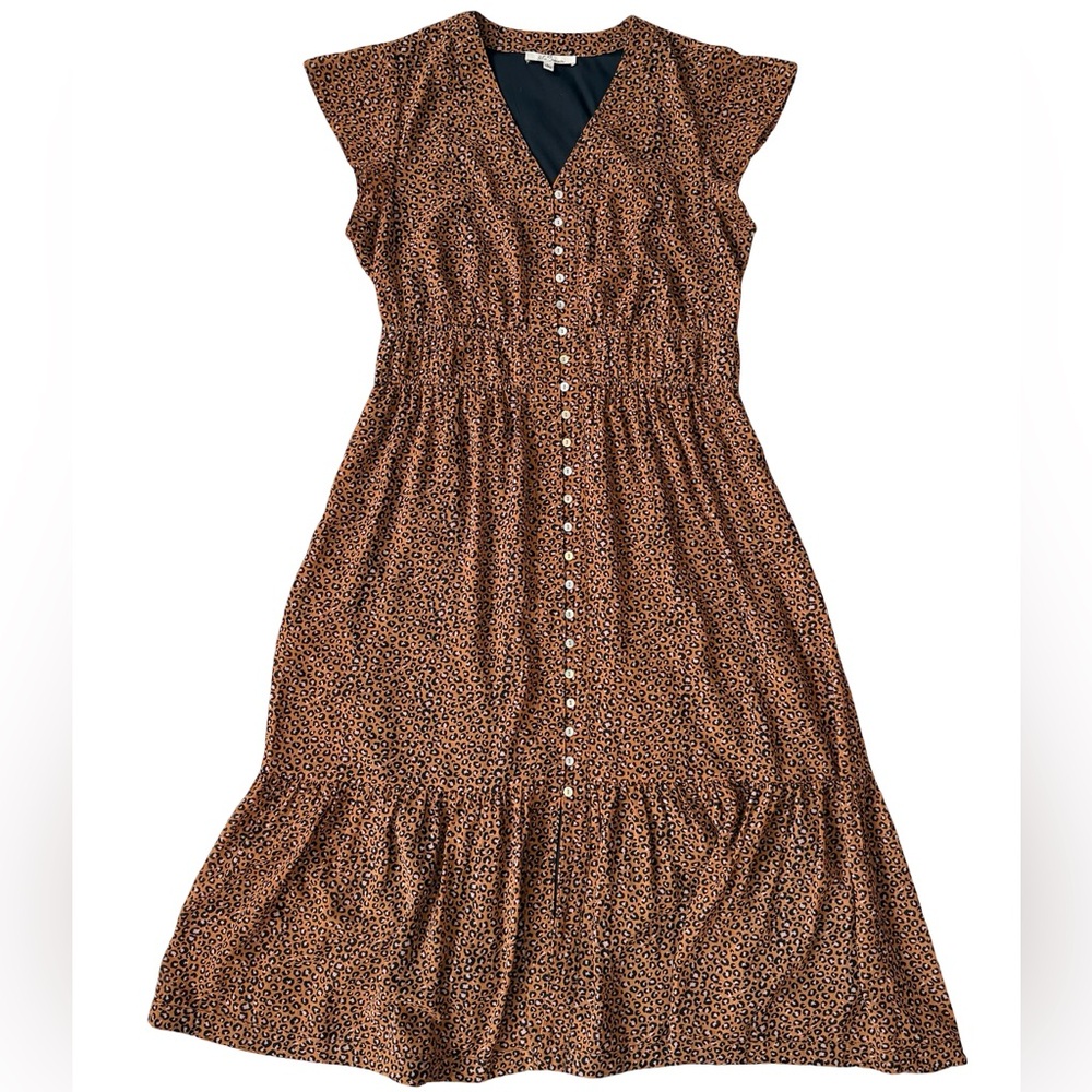 Les Serein - Women’s Animal Print Button Front Midi Dress (EUC) Size: L